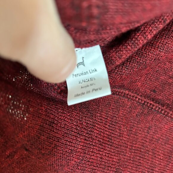 Peruvian Link Sweater M Black Red Alpaca Embroidered Open Cardigan Duster - Picture 12 of 12